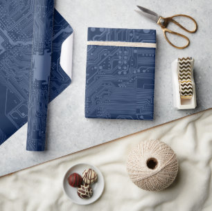 Papier Cadeau Motif de circuit Geek bleu