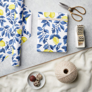 Papier Cadeau Motif de citron agrumes méditerranéen