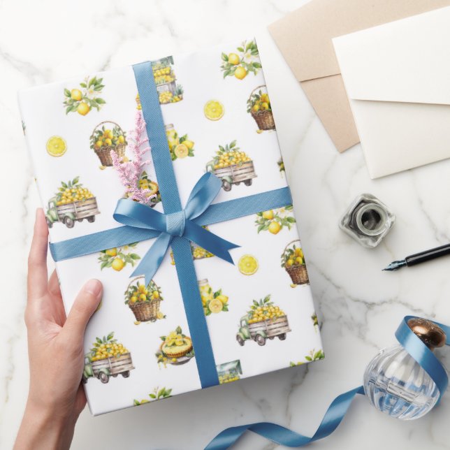 Papier Cadeau Motif de citron d'été méditerranéen (Cadeaux)