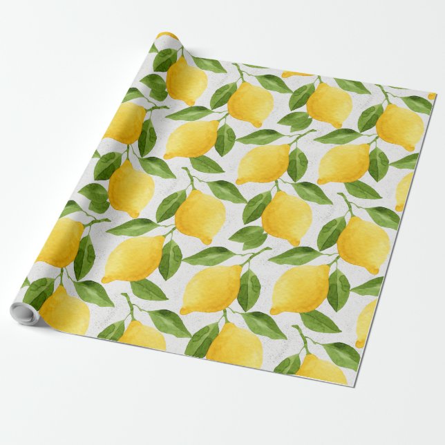 Papier Cadeau Motif de citrons d'aquarelle (Déroulé)