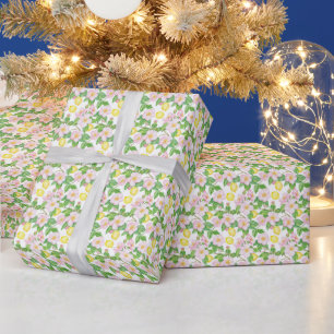 Papier Cadeau Motif de citrons floraux roses