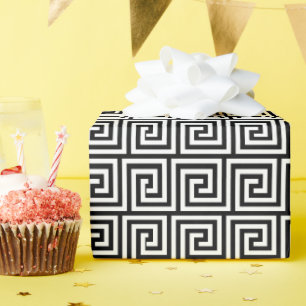 Papier Cadeau Motif de clé grecque en noir et blanc