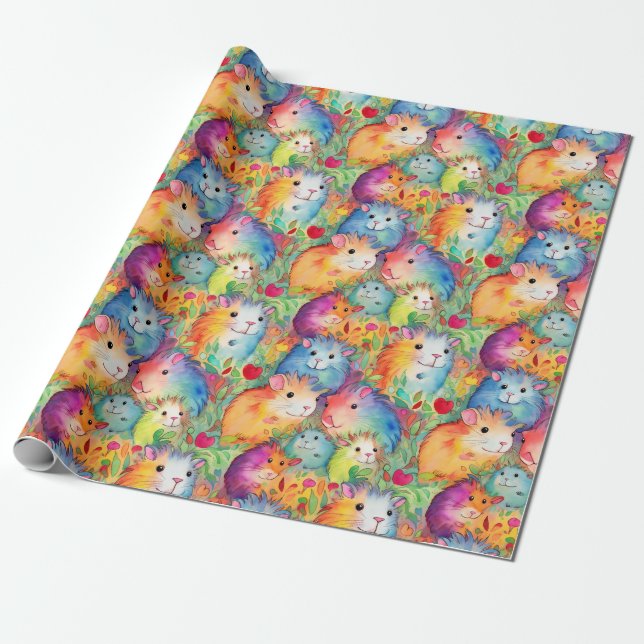 Papier Cadeau Motif de cobayes mignons (Déroulé)