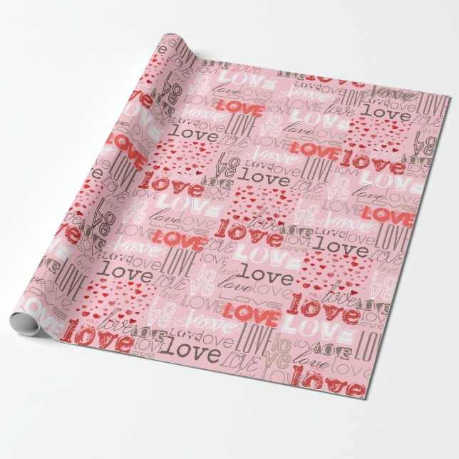 Papier Cadeau Motif de cœur d'amour rose moderne mignon (Déroulé)