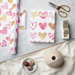 Papier Cadeau Motif de cœur dessiné à la main ID470