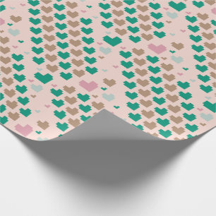 Papier Cadeau Motif de cœur en pixels diagonaux