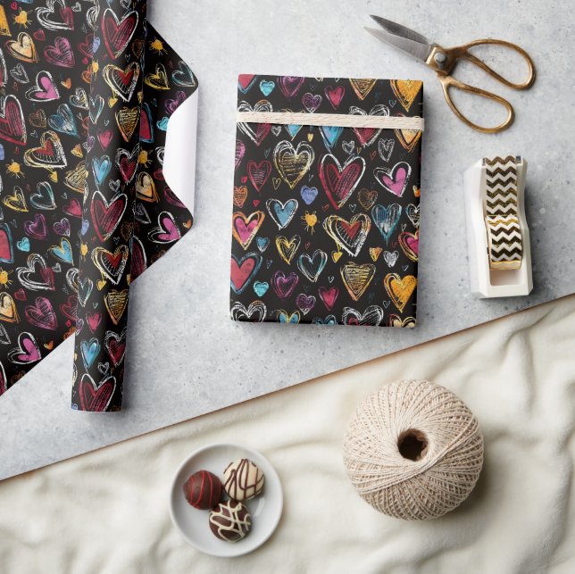 Papier Cadeau Motif de coeur moderne et coloré (Artisanat)
