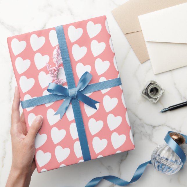 Papier Cadeau Motif de coeur rose simple Motif de fille (Cadeaux)