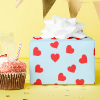 Papier Cadeau Motif de cœur rouge ludique romantique bleu pastel