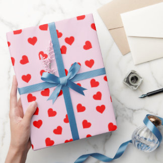 Papier Cadeau Motif de cœur rouge ludique romantique rose pastel