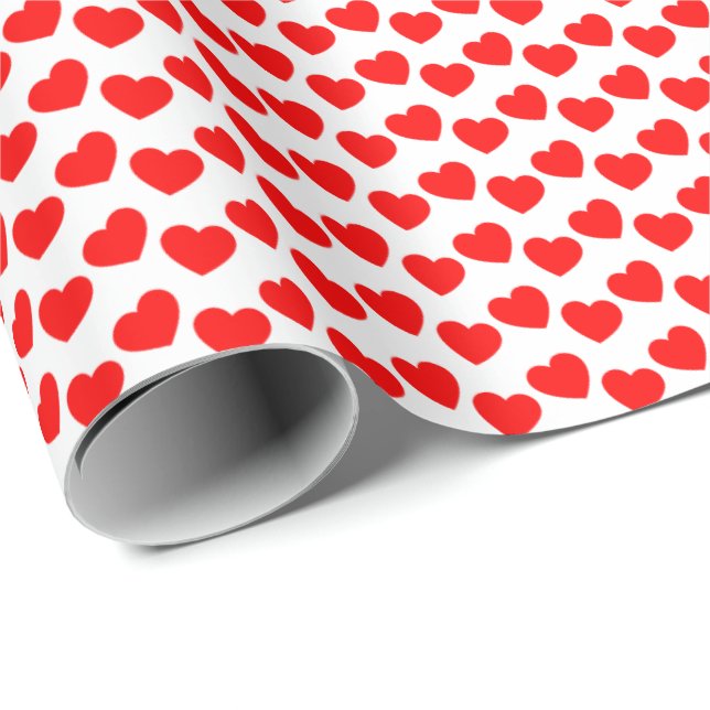 Papier Cadeau Motif de coeur rouge sur papier d'emballage blanc (Coin rond)