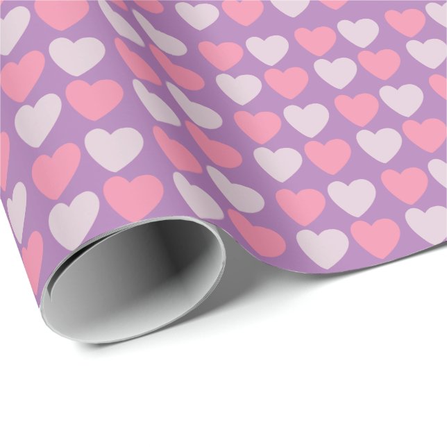 Papier Cadeau Motif de Coeurs d'Amour rose violet (Coin rond)