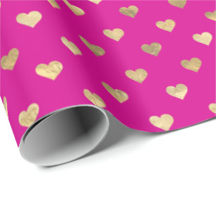 Papier Cadeau Motif de Coeurs d'or rose chaud