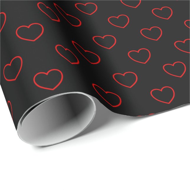 Papier Cadeau Motif De Coeurs Rouge Et Noir Élégant (Coin rond)