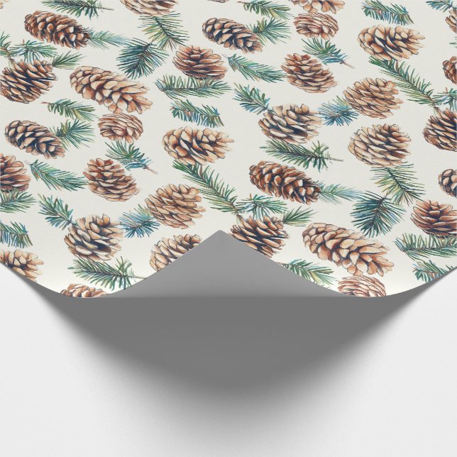 Papier Cadeau Motif de cônes de pin de Noël rustique (Coin)