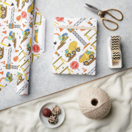 Papier Cadeau Motif de construction Anniversaire