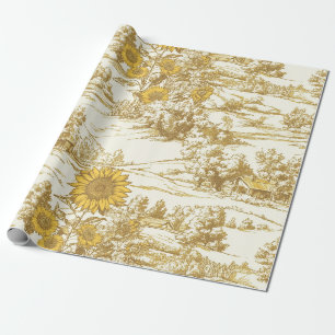 Papier Cadeau Motif de cottage d'été au tournesol doré