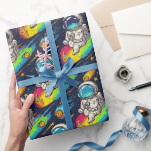 Papier Cadeau Motif de course de météore d'astronaute cosmique