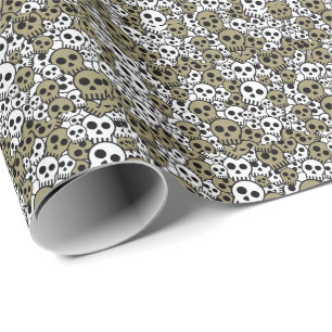 Papier Cadeau Motif de crâne gothique or Imprimer