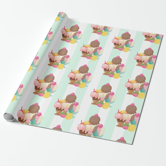 Papier Cadeau Motif de crème glacée mignonne (Déroulé)