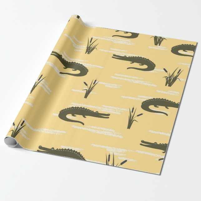 Papier Cadeau Motif de crocodiles sans couture. Rangeur jaune vi (Déroulé)