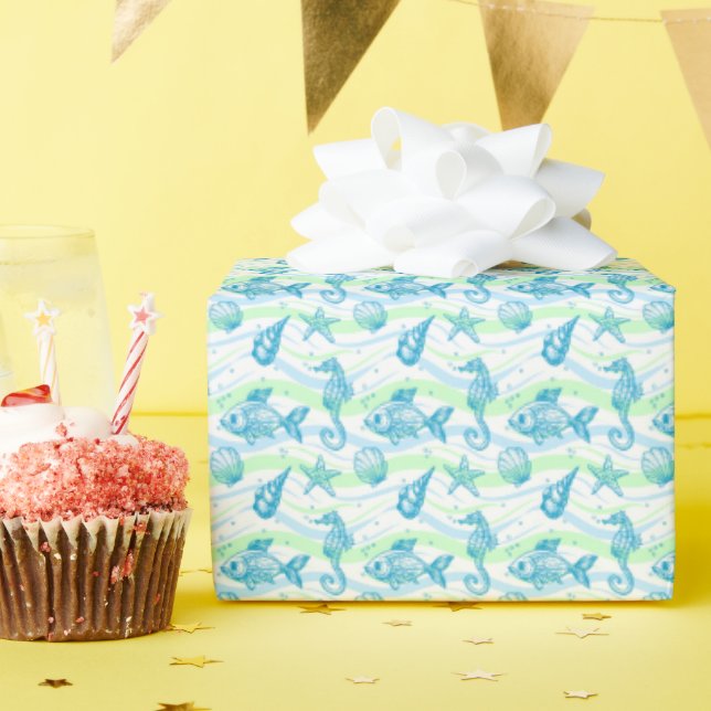 Papier Cadeau Motif de croquis marine (Fête d'anniversaire)