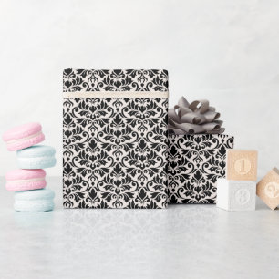Papier Cadeau Motif de Damas Flourish Noir sur Crème