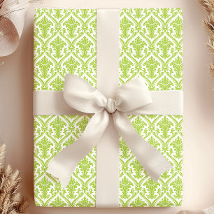 Papier Cadeau Motif de Damas Vintage vert et blanc