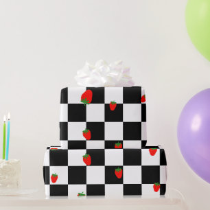 Papier Cadeau motif de damier mignon fraise