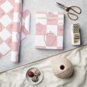 Papier Cadeau motif de damier mignon fraise