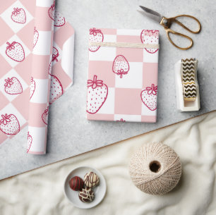 Papier Cadeau motif de damier mignon fraise