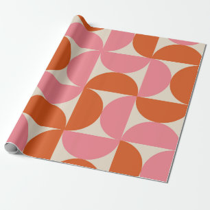 Papier Cadeau Motif de demi-cercles rose et orange du milieu du