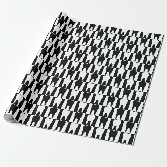 Papier Cadeau motif de dents blanches et noires (Déroulé)