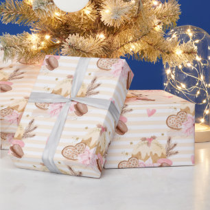 Papier Cadeau Motif de dessert de Noël neutre et rose