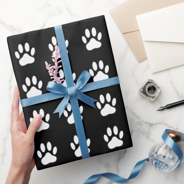 Papier Cadeau Motif de dessin Empreinte de patte blanc (Cadeaux)