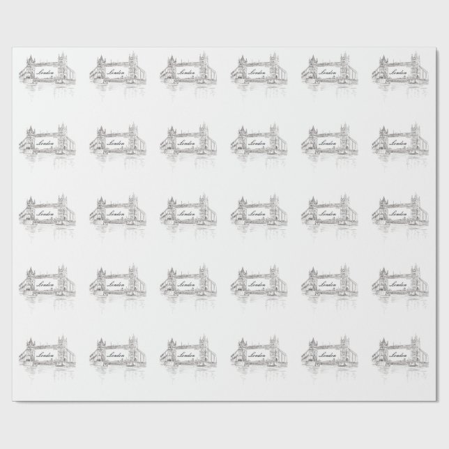 Papier Cadeau Motif de dessin gris London Bridge (Plat)