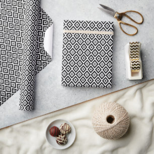 Papier Cadeau Motif de diamant géométrique noir et blanc