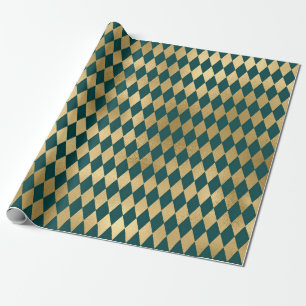 Papier Cadeau Motif de diamant Turquoise et Gold Foil