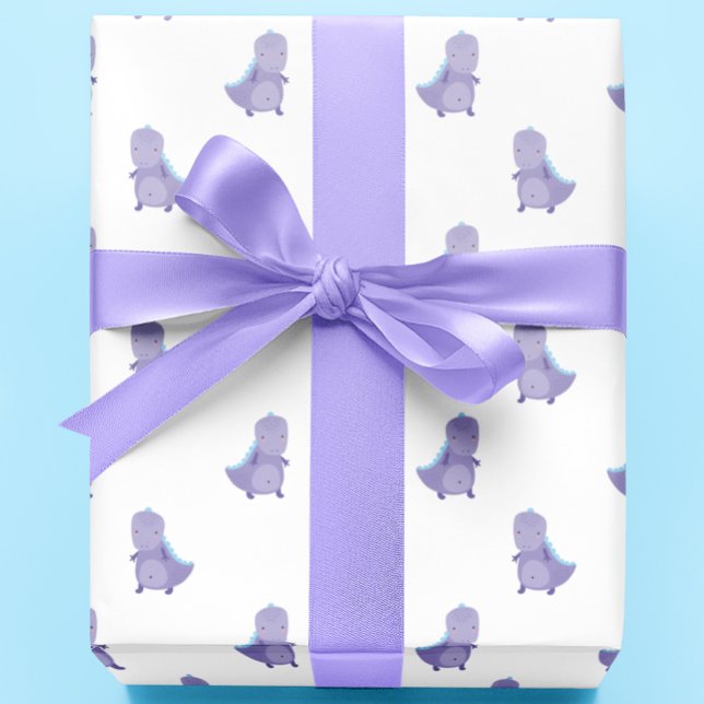 Papier Cadeau Motif de dinosaure de bébé bleu violet (Créateur téléchargé)