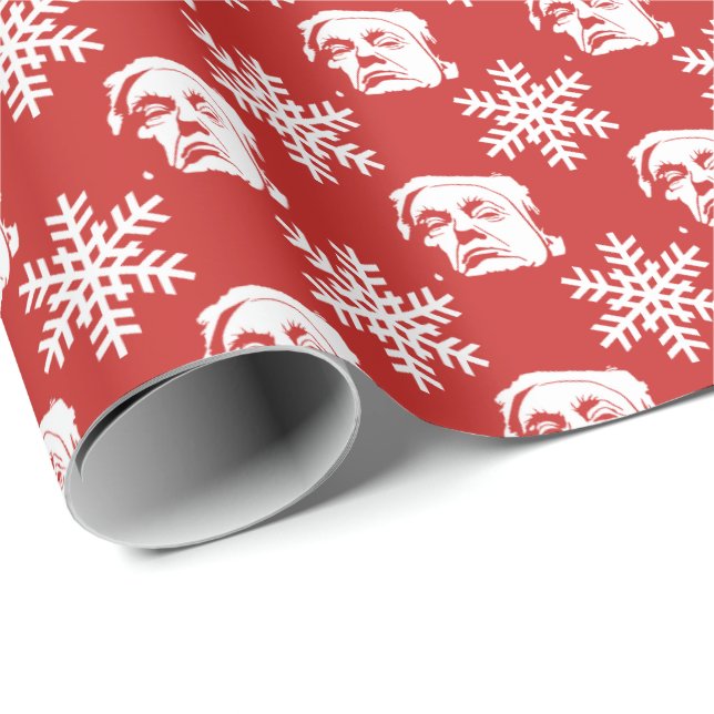 Papier Cadeau Motif de Donald Trump et de Noël de flocons de (Coin rond)