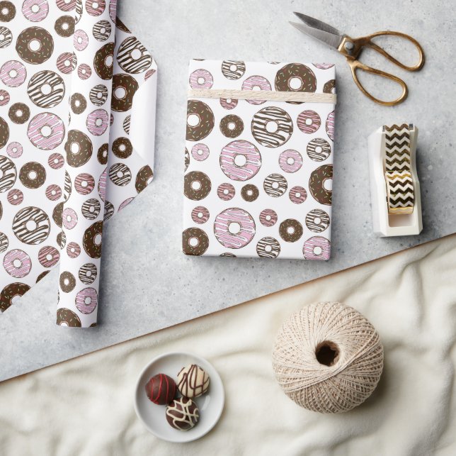 Papier Cadeau Motif De Donuts, Donuts Roses, Donuts Brown (Artisanat)