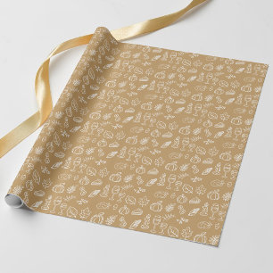Papier Cadeau Motif de doodle mignon marron moderne d'automne de