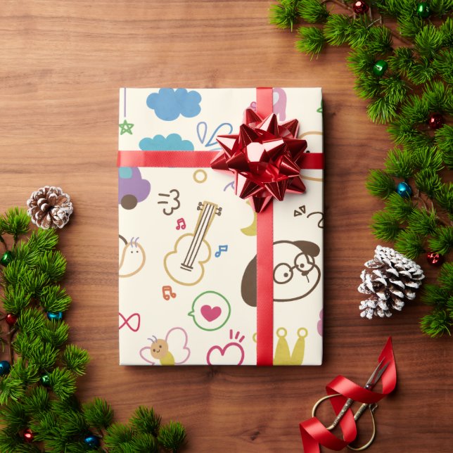 Papier Cadeau Motif de doodle mignon pour enfants (Cadeau de vacances)