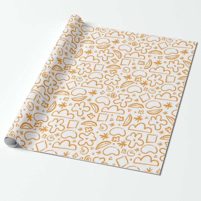 Papier Cadeau Motif de doodle orange brûlé (Déroulé)