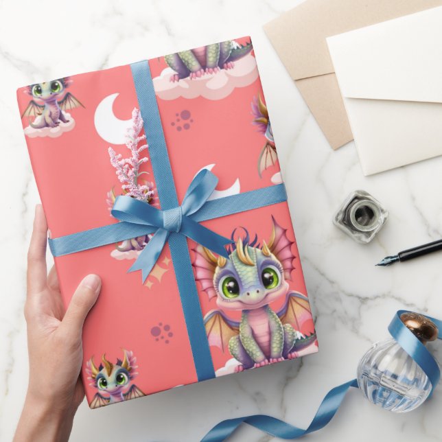 Papier Cadeau Motif de dragon rose (Cadeaux)