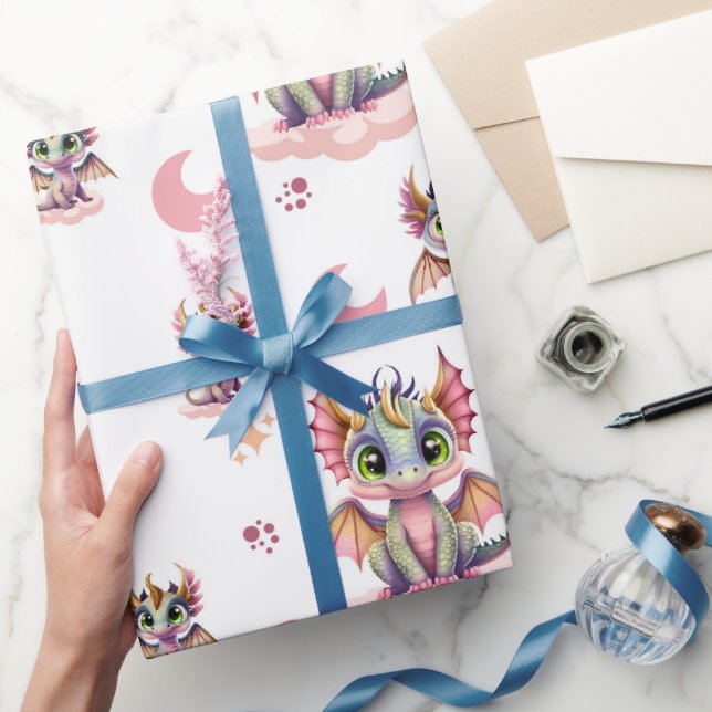 Papier Cadeau Motif de dragon rose (Cadeaux)