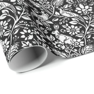 Papier Cadeau Motif de faisan et lièvre, noir et blanc