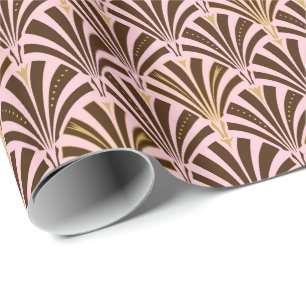 Papier Cadeau Motif de fan d'art déco - chocolat sur le rose