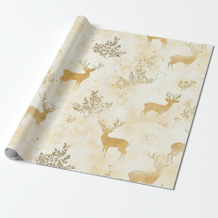Papier Cadeau Motif de faon et de fleurs vintage de la forêt