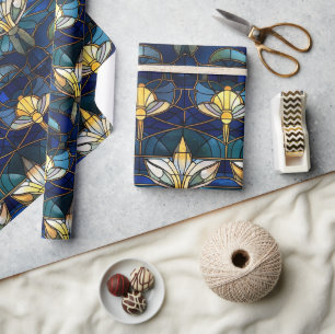 Papier Cadeau Motif de faux vitrail élégant Lotus doré
